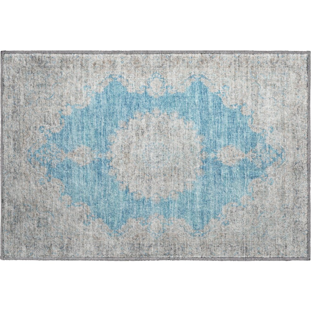 Premium Machine Washable Mayfield AMF1003 Teal 1'8" x 2'6" Rug. Picture 1