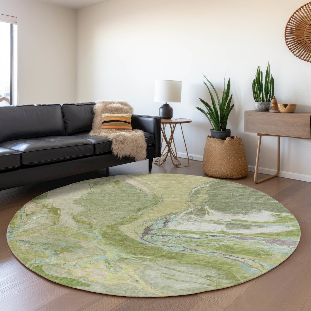 Premium Machine Washable Mayfield AMF1005 Green 8' x 8' Round Rug. Picture 5
