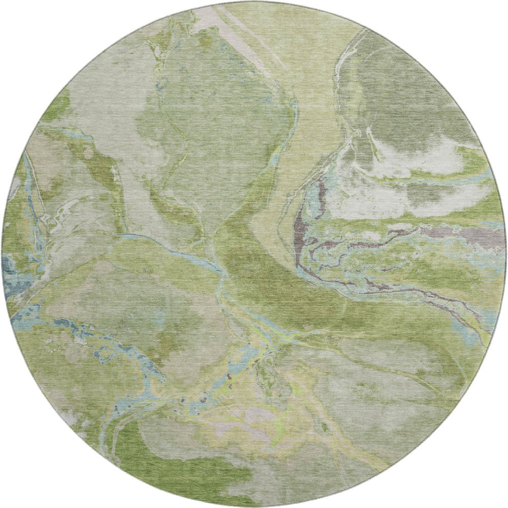 Premium Machine Washable Mayfield AMF1005 Green 8' x 8' Round Rug. Picture 1