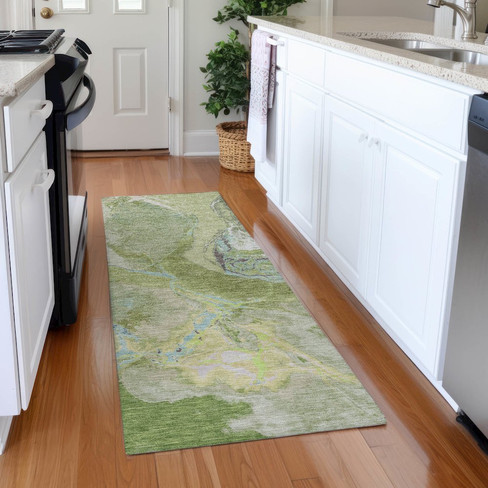Premium Machine Washable Mayfield AMF1005 Green 2'3" x 7'6" Runner Rug. Picture 5