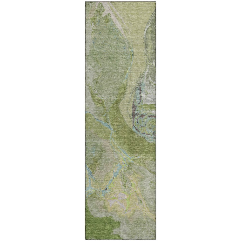 Premium Machine Washable Mayfield AMF1005 Green 2'3" x 7'6" Runner Rug. Picture 1