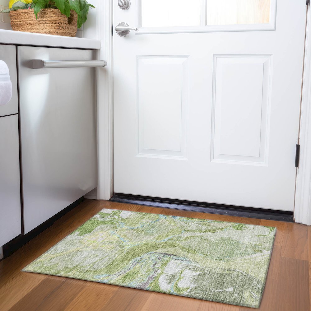 Premium Machine Washable Mayfield AMF1005 Green 1'8" x 2'6" Rug. Picture 5