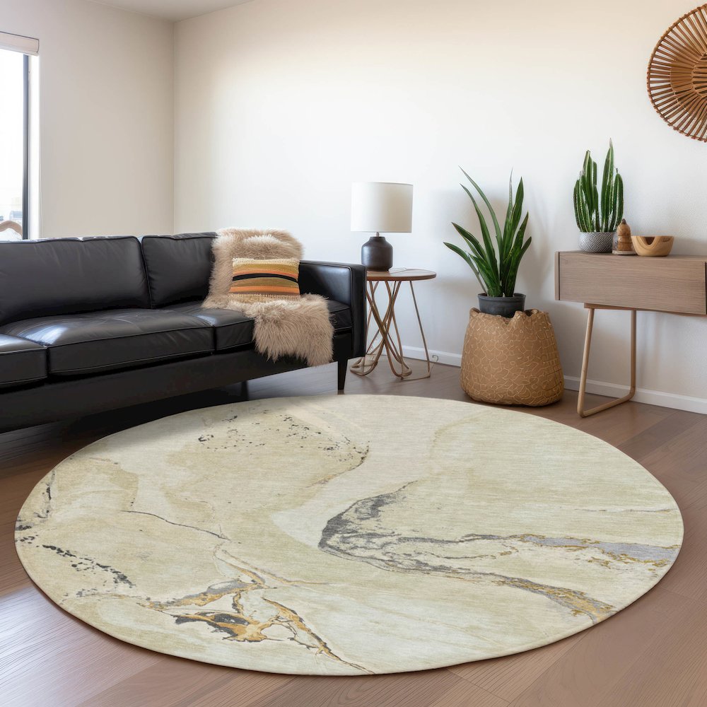 Premium Machine Washable Mayfield AMF1005 Ivory 8' x 8' Round Rug. Picture 5