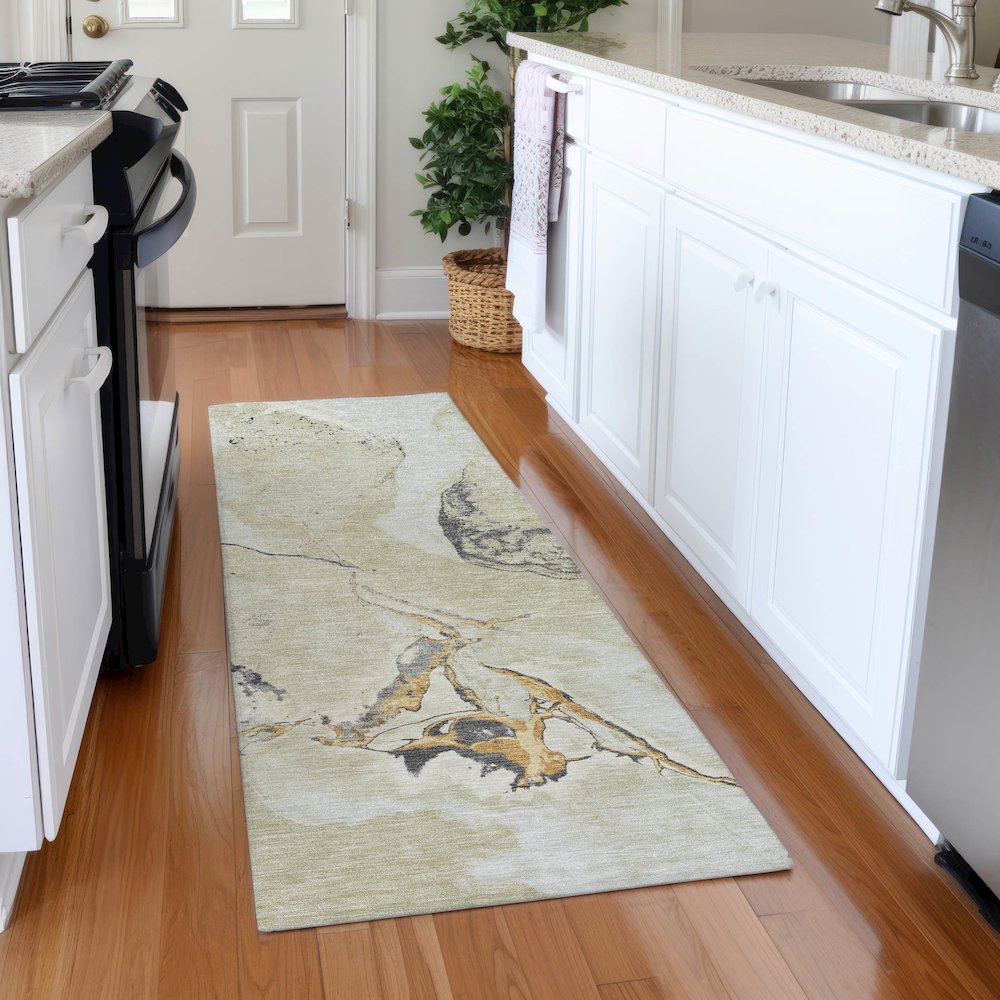 Premium Machine Washable Mayfield AMF1005 Ivory 2'3" x 7'6" Runner Rug. Picture 5