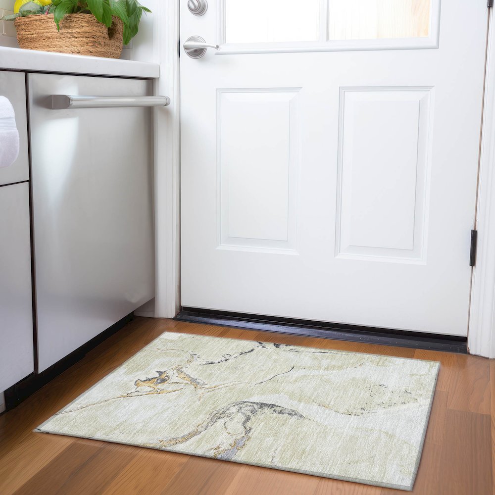 Premium Machine Washable Mayfield AMF1005 Ivory 1'8" x 2'6" Rug. Picture 5