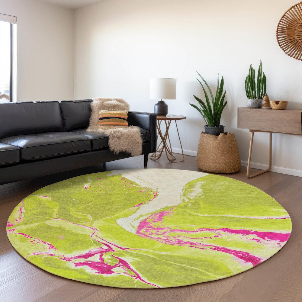 Premium Machine Washable Mayfield AMF1005 Lime 8' x 8' Round Rug. Picture 5