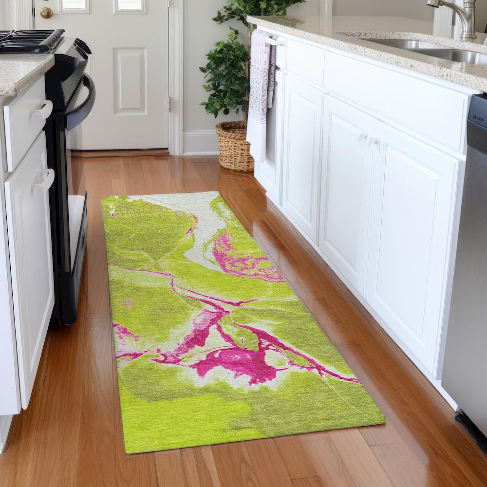 Premium Machine Washable Mayfield AMF1005 Lime 2'3" x 7'6" Runner Rug. Picture 5