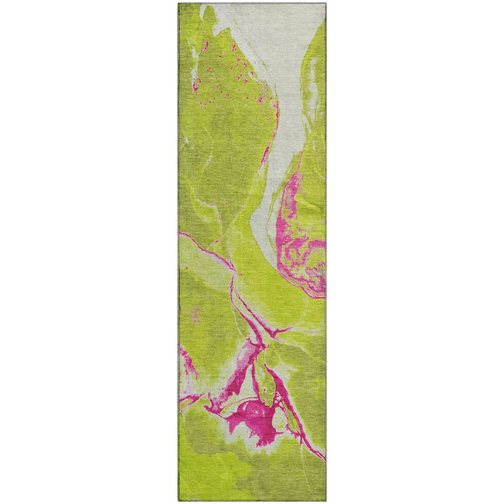 Premium Machine Washable Mayfield AMF1005 Lime 2'3" x 7'6" Runner Rug. Picture 1
