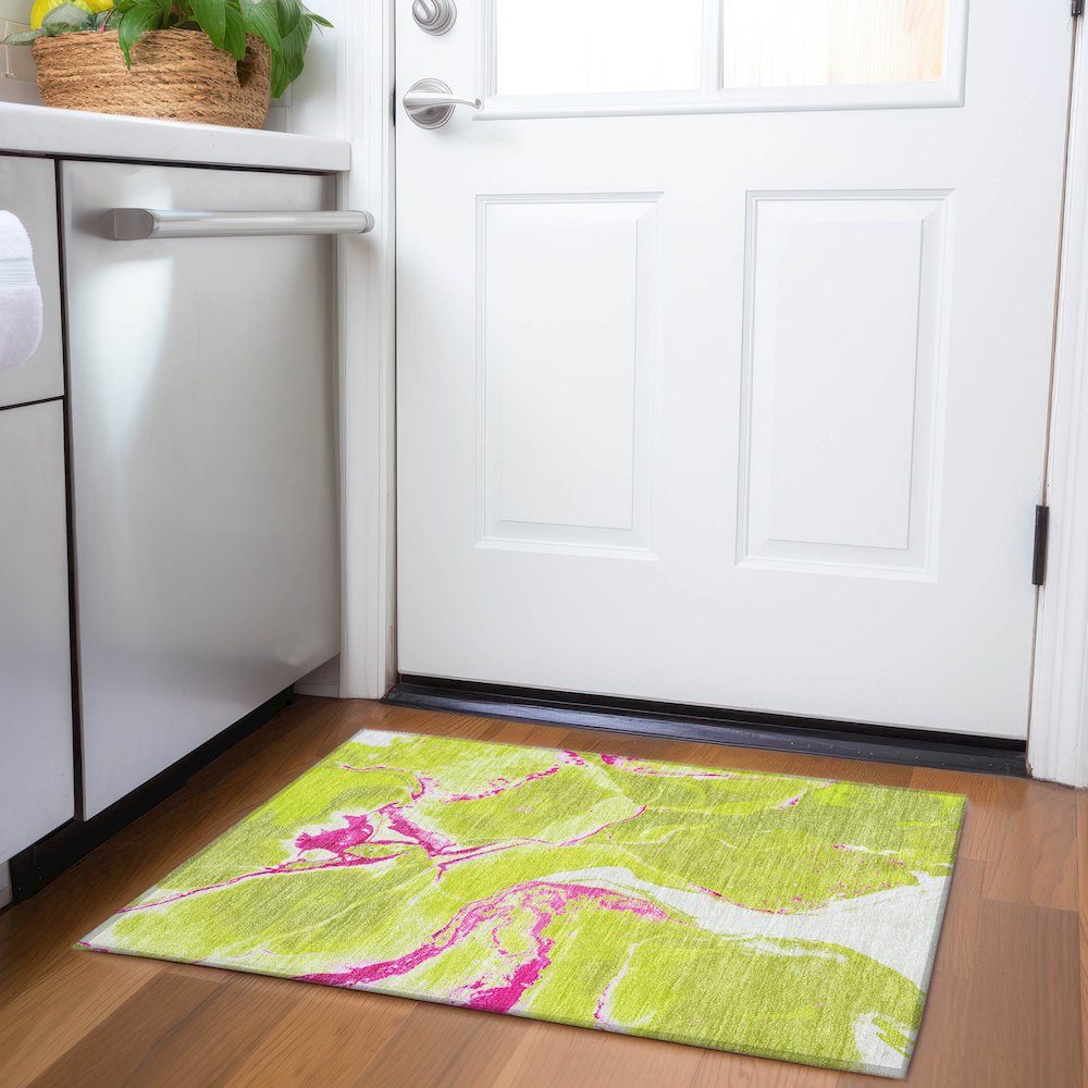 Premium Machine Washable Mayfield AMF1005 Lime 1'8" x 2'6" Rug. Picture 5