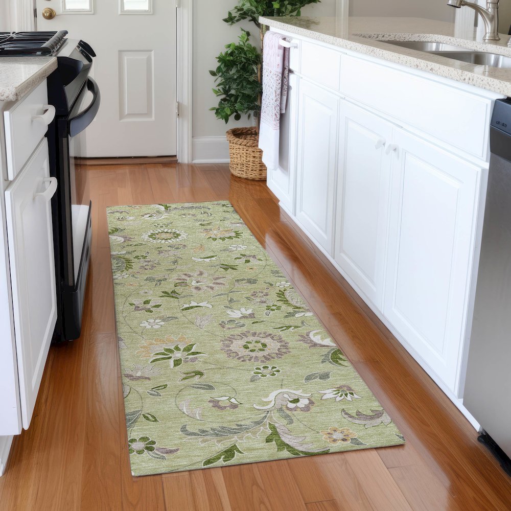 Premium Machine Washable Mayfield AMF1006 Aloe 2'3" x 7'6" Runner Rug. Picture 5