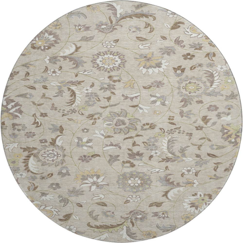 Premium Machine Washable Mayfield AMF1006 Beige 8' x 8' Round Rug. Picture 1