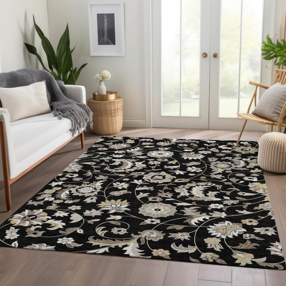 Premium Machine Washable Mayfield AMF1006 Black 2'6" x 3'10" Rug. Picture 6