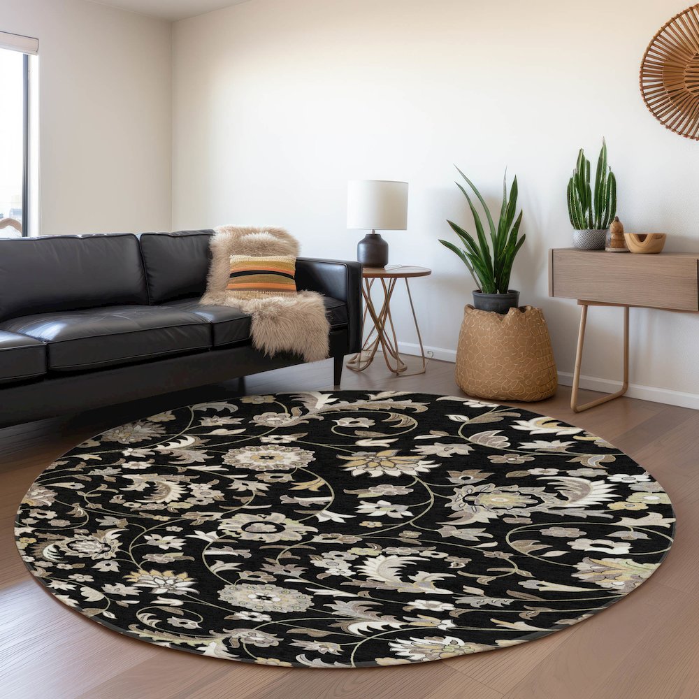 Premium Machine Washable Mayfield AMF1006 Black 8' x 8' Round Rug. Picture 5