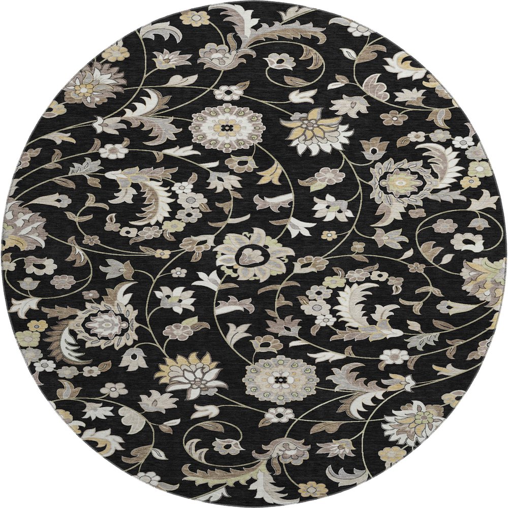 Premium Machine Washable Mayfield AMF1006 Black 8' x 8' Round Rug. Picture 1