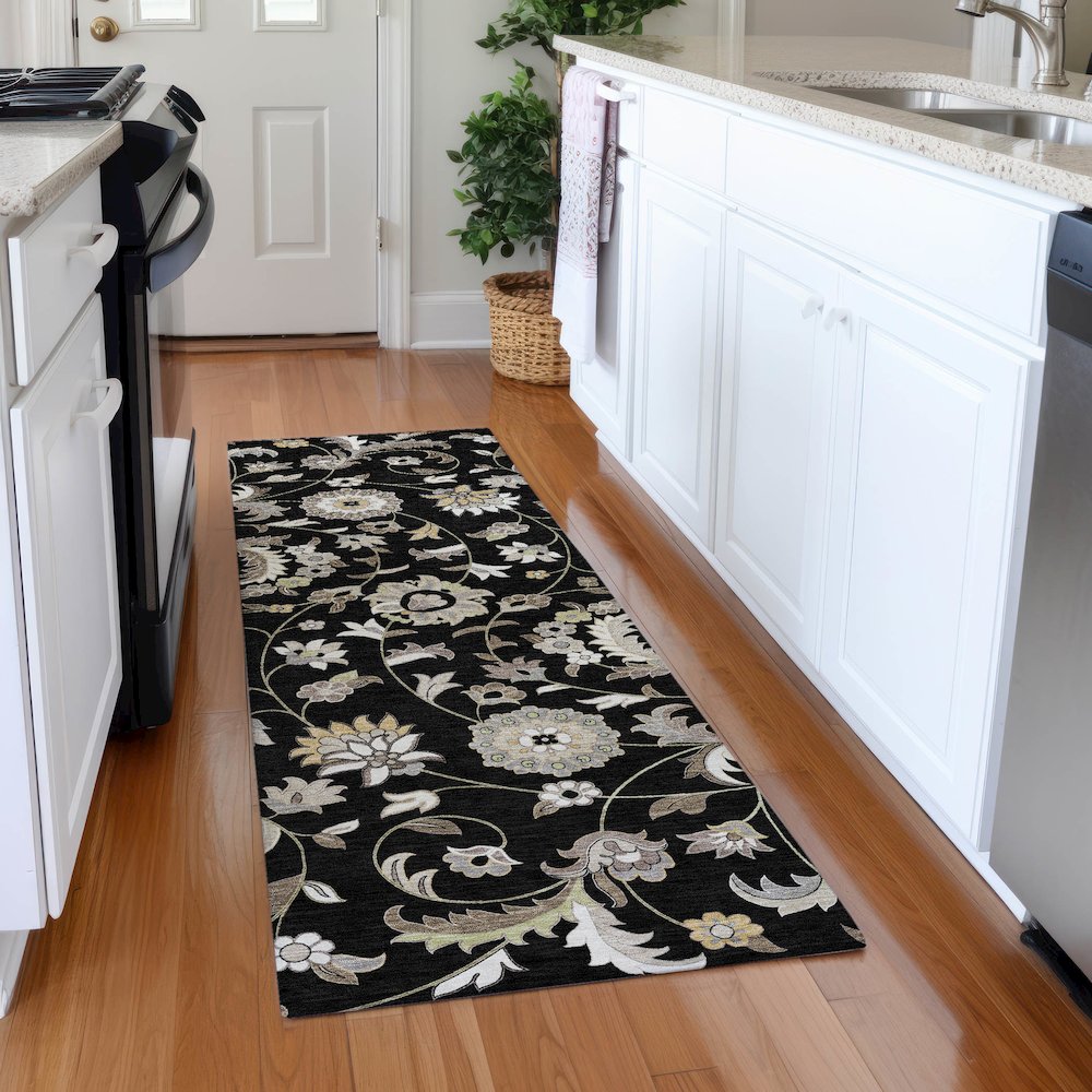 Premium Machine Washable Mayfield AMF1006 Black 2'3" x 7'6" Runner Rug. Picture 5