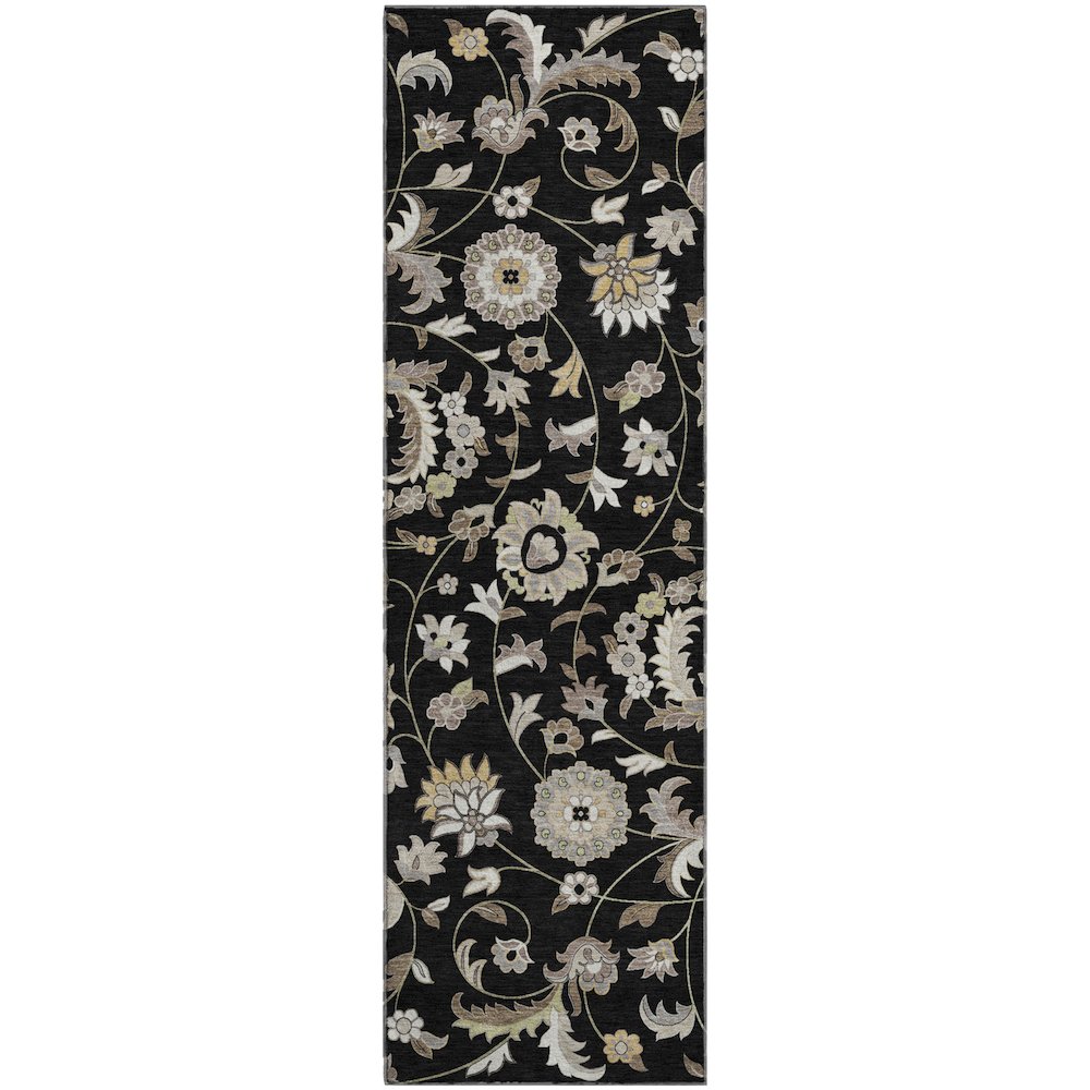 Premium Machine Washable Mayfield AMF1006 Black 2'3" x 7'6" Runner Rug. Picture 1
