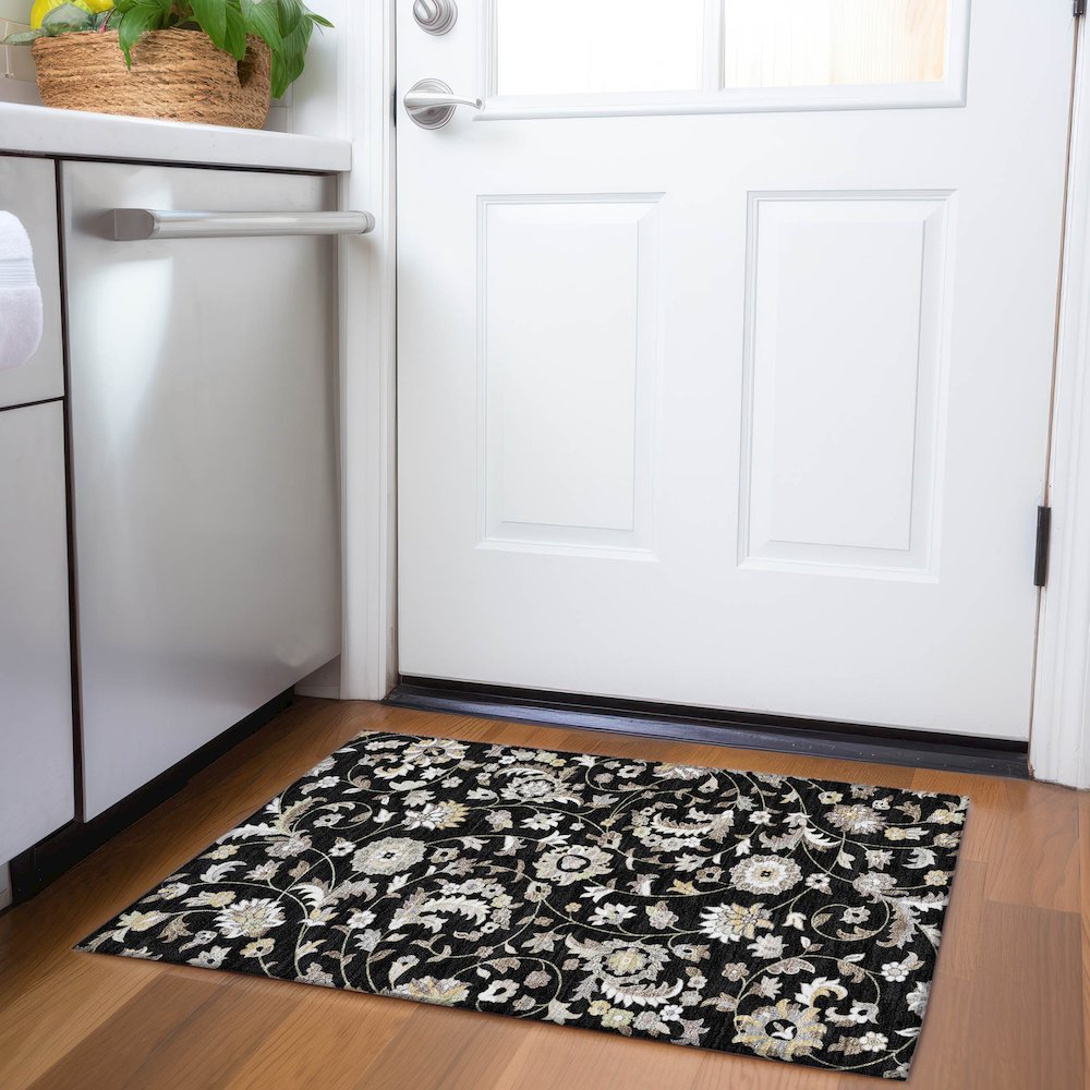 Premium Machine Washable Mayfield AMF1006 Black 1'8" x 2'6" Rug. Picture 5