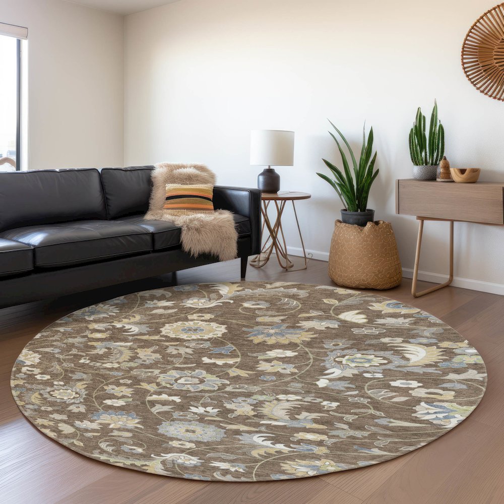 Premium Machine Washable Mayfield AMF1006 Chocolate 8' x 8' Round Rug. Picture 5