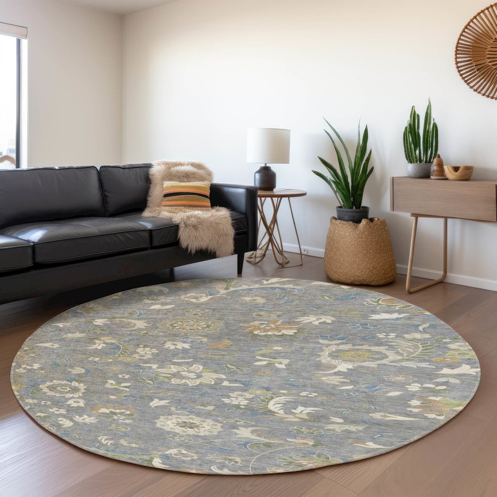 Premium Machine Washable Mayfield AMF1006 Gray 8' x 8' Round Rug. Picture 5