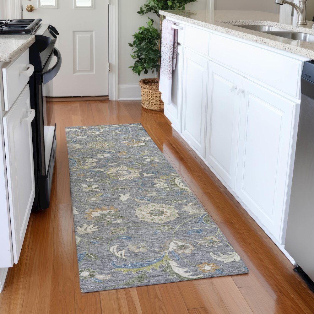 Premium Machine Washable Mayfield AMF1006 Gray 2'3" x 7'6" Runner Rug. Picture 5