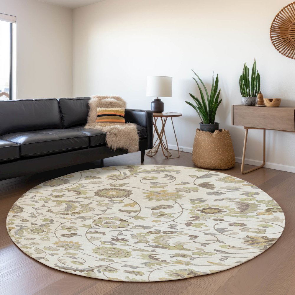 Premium Machine Washable Mayfield AMF1006 Ivory 8' x 8' Round Rug. Picture 5