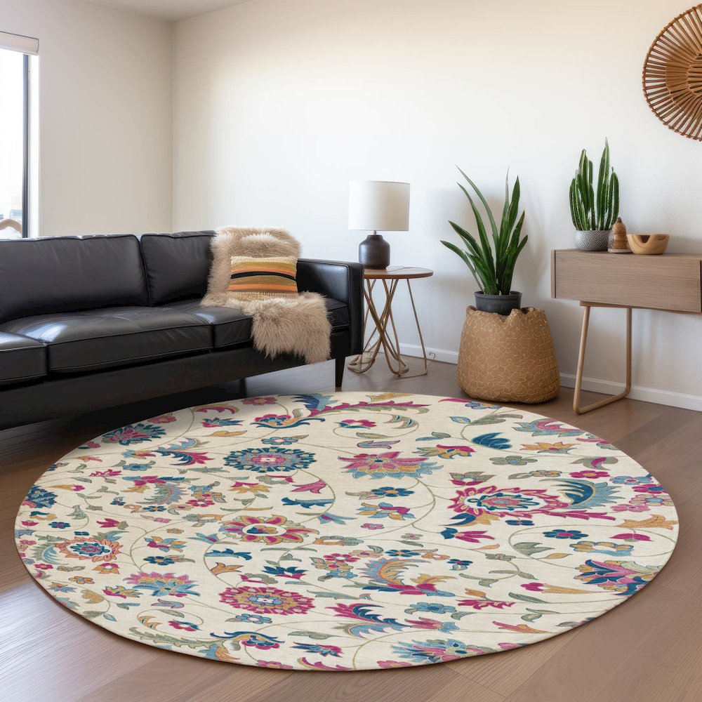 Premium Machine Washable Mayfield AMF1006 Linen 8' x 8' Round Rug. Picture 5
