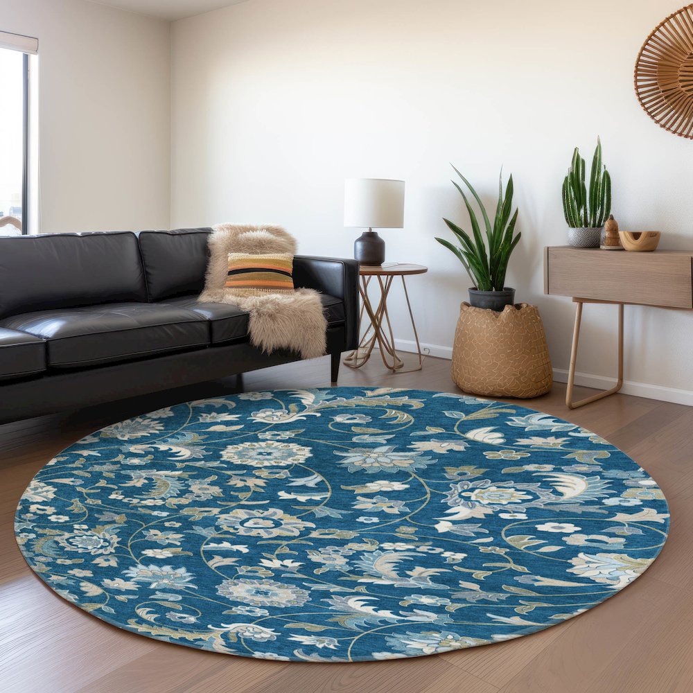 Premium Machine Washable Mayfield AMF1006 Navy 8' x 8' Round Rug. Picture 5