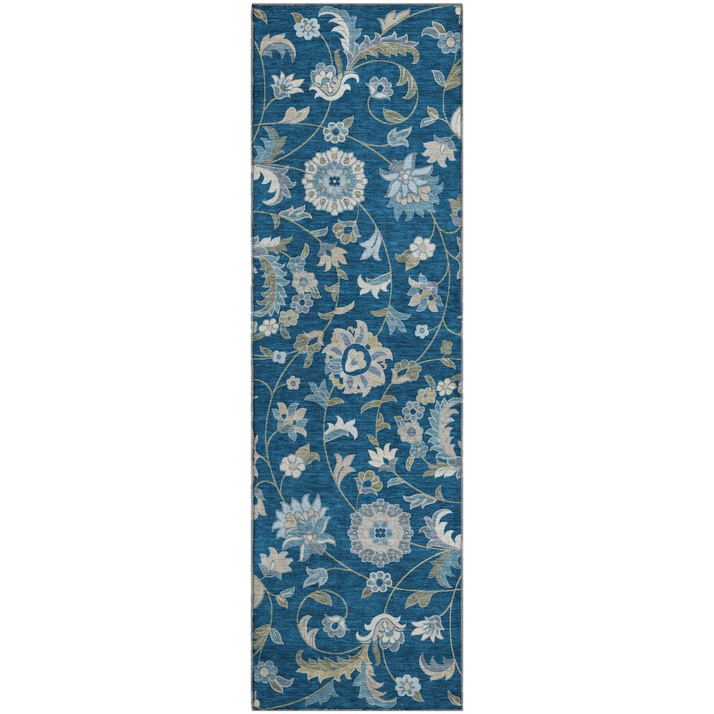 Premium Machine Washable Mayfield AMF1006 Navy 2'3" x 7'6" Runner Rug. Picture 1