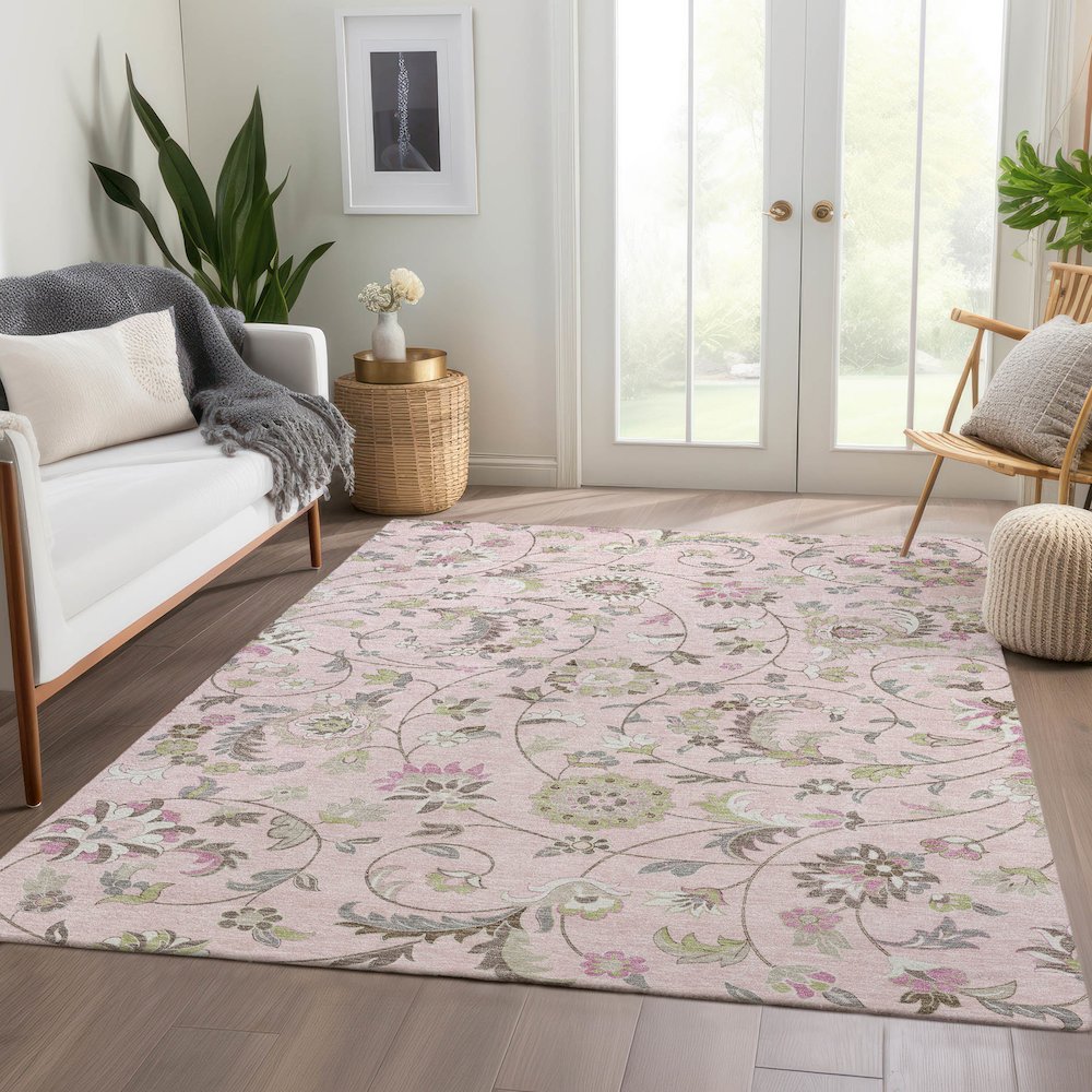 Premium Machine Washable Mayfield AMF1006 Pink 2'6" x 3'10" Rug. Picture 6