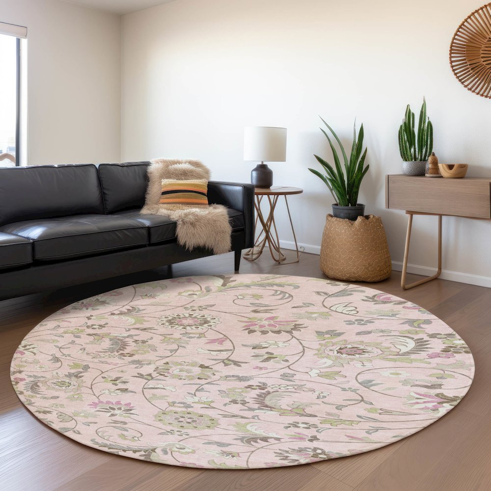 Premium Machine Washable Mayfield AMF1006 Pink 8' x 8' Round Rug. Picture 5