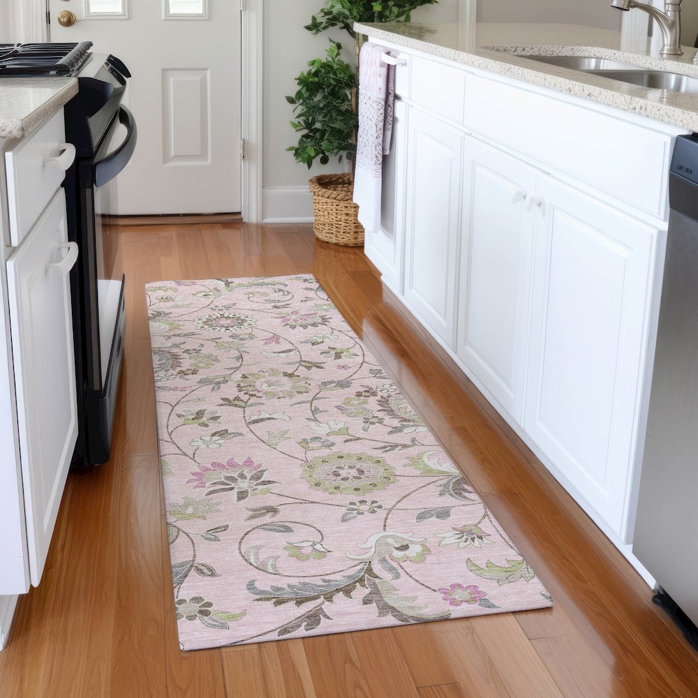Premium Machine Washable Mayfield AMF1006 Pink 2'3" x 7'6" Runner Rug. Picture 5