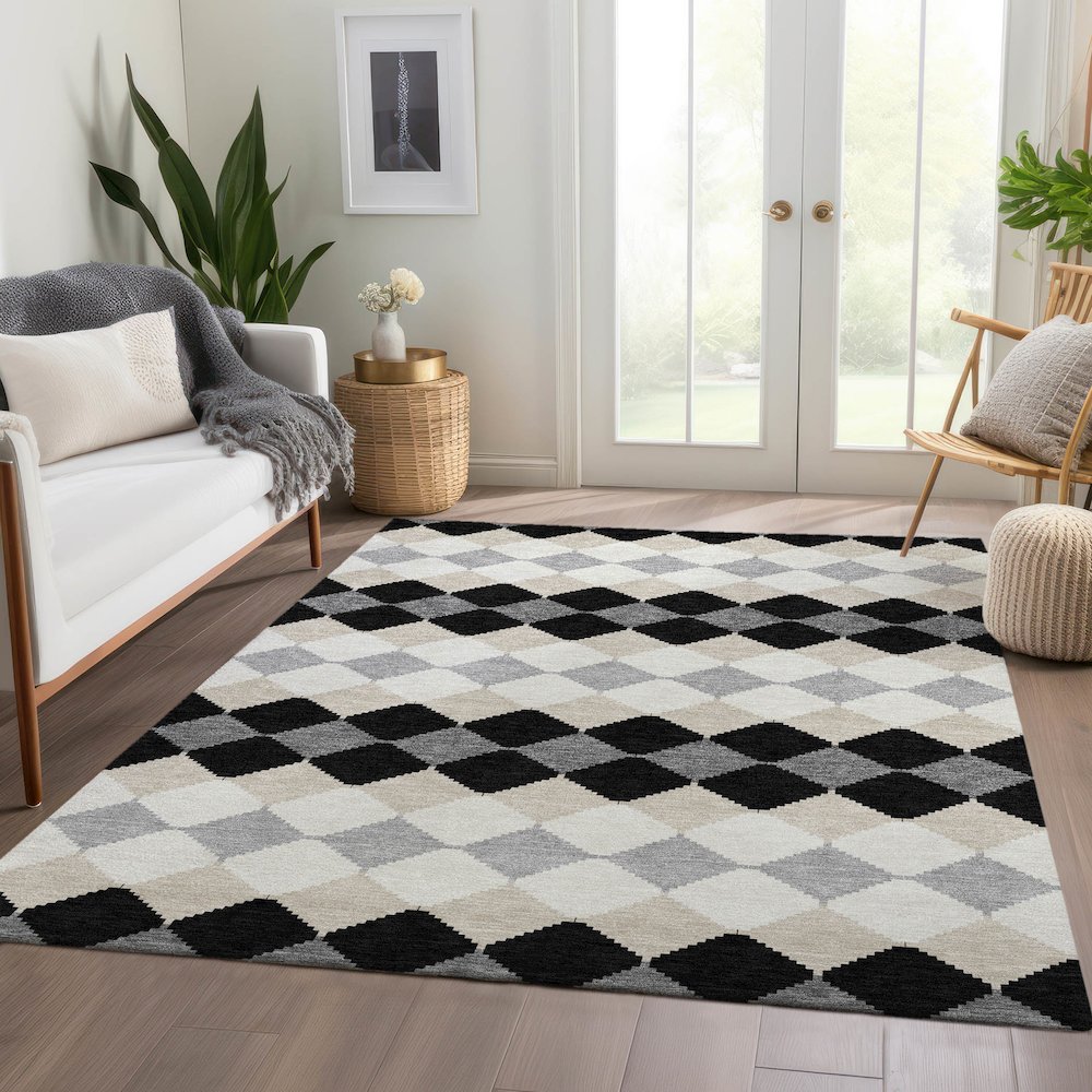Premium Machine Washable Mayfield AMF1007 Black 2'6" x 3'10" Rug. Picture 6