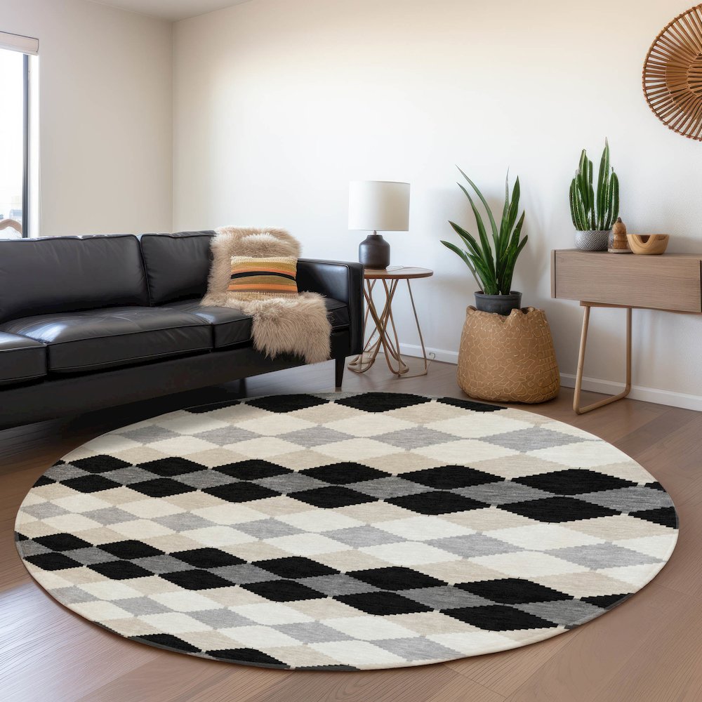 Premium Machine Washable Mayfield AMF1007 Black 8' x 8' Round Rug. Picture 5