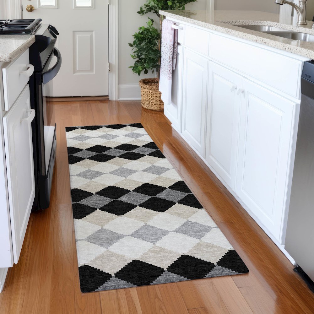Premium Machine Washable Mayfield AMF1007 Black 2'3" x 7'6" Runner Rug. Picture 5