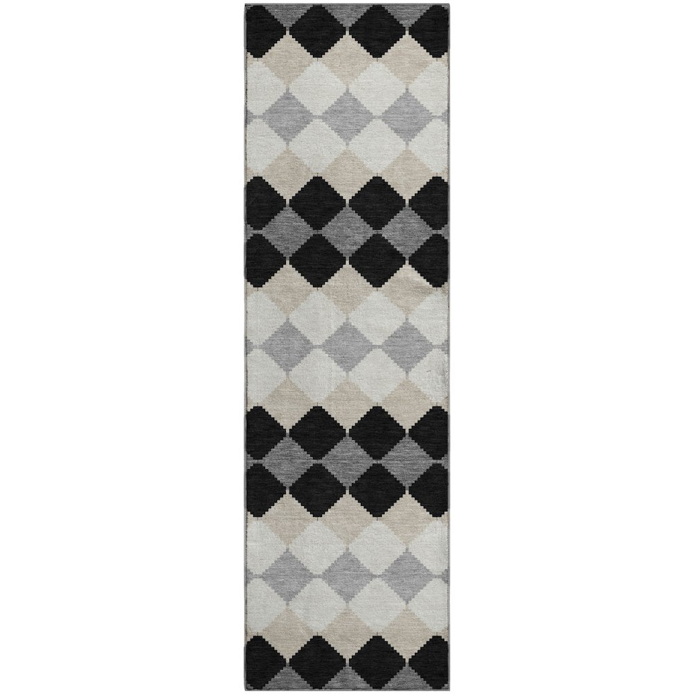 Premium Machine Washable Mayfield AMF1007 Black 2'3" x 7'6" Runner Rug. Picture 1