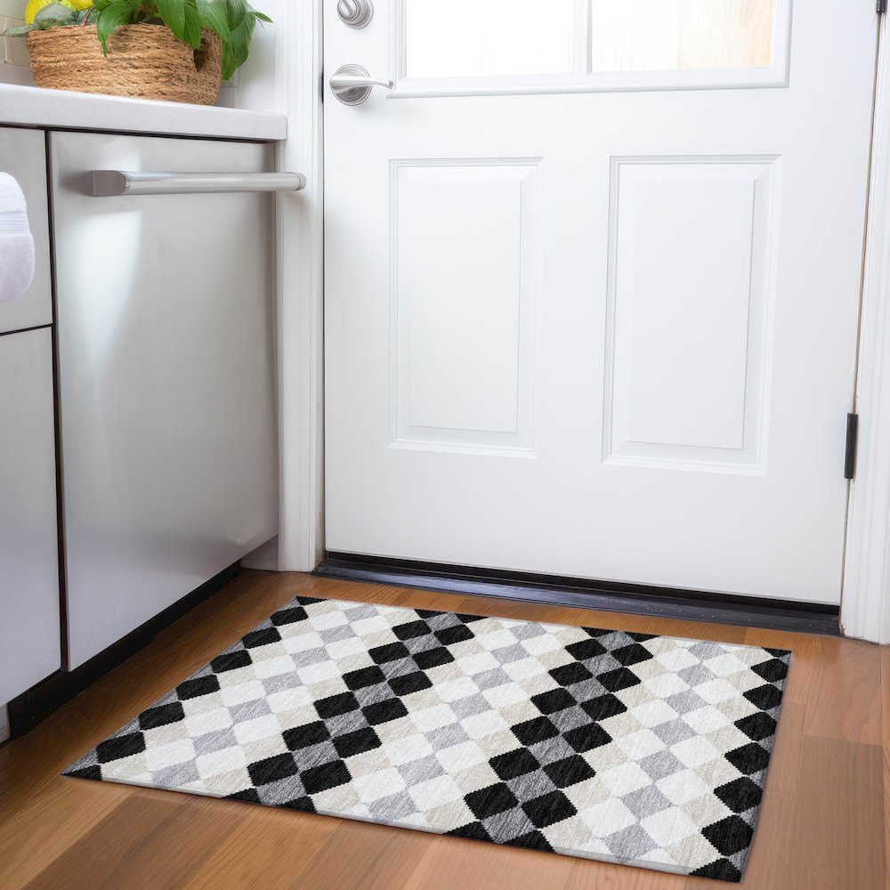 Premium Machine Washable Mayfield AMF1007 Black 1'8" x 2'6" Rug. Picture 5