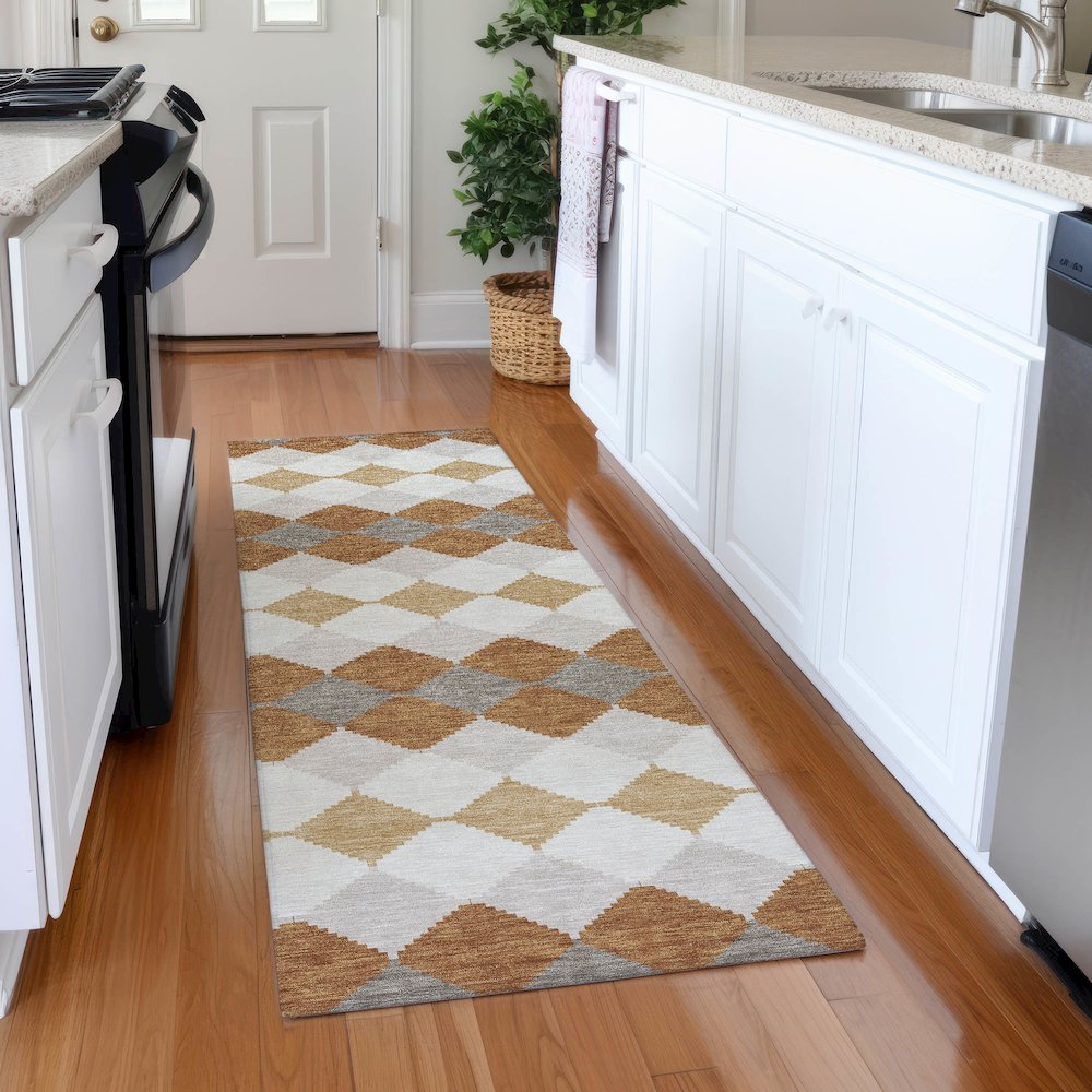 Premium Machine Washable Mayfield AMF1007 Copper 2'3" x 7'6" Runner Rug. Picture 5