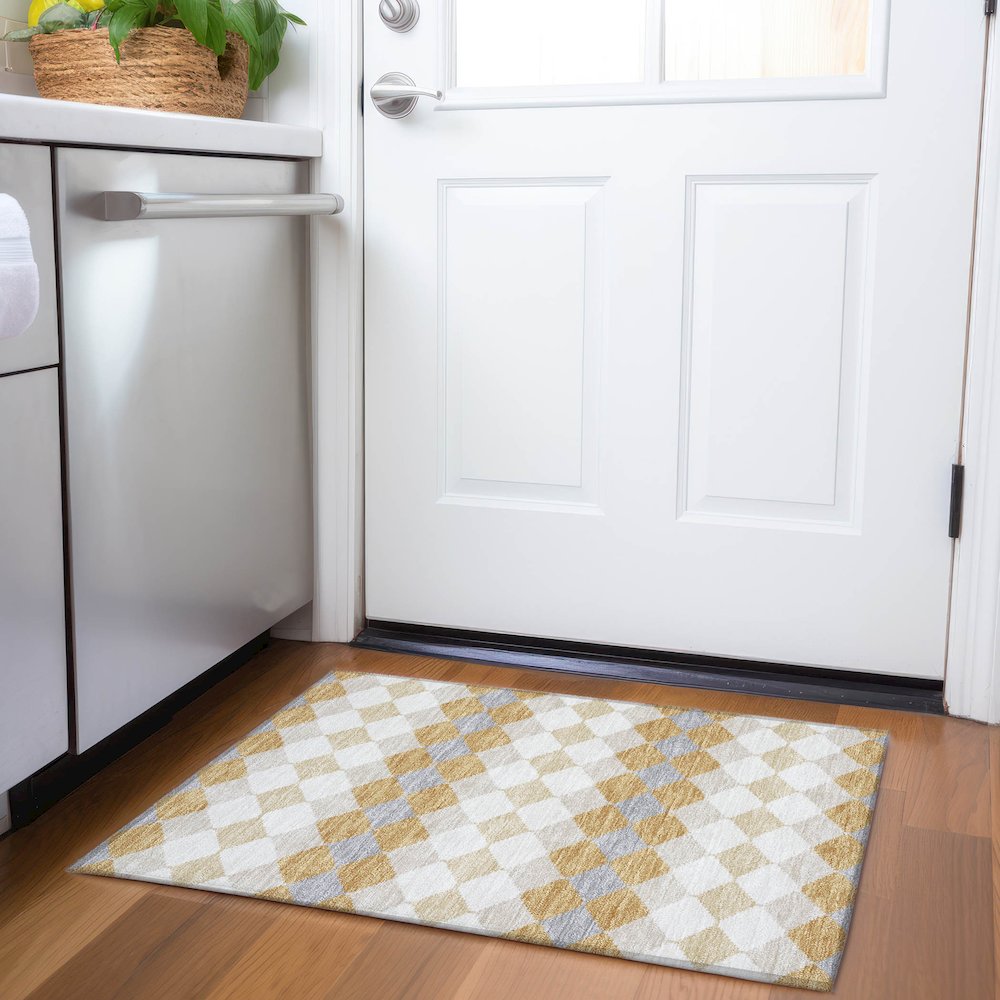 Premium Machine Washable Mayfield AMF1007 Gold 1'8" x 2'6" Rug. Picture 5