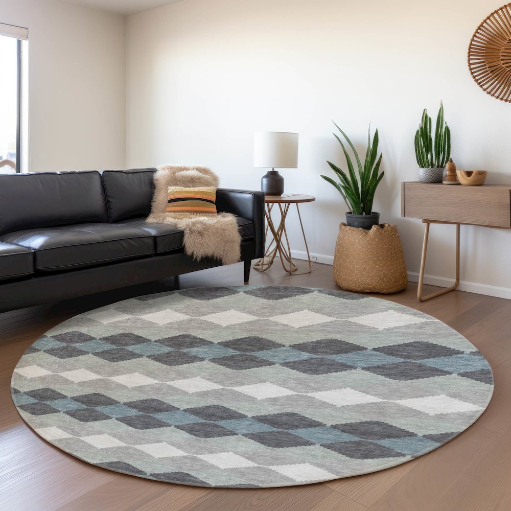 Premium Machine Washable Mayfield AMF1007 Gray 8' x 8' Round Rug. Picture 5
