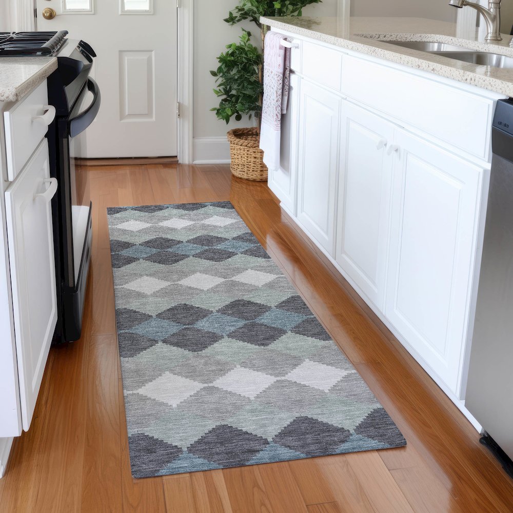 Premium Machine Washable Mayfield AMF1007 Gray 2'3" x 7'6" Runner Rug. Picture 5