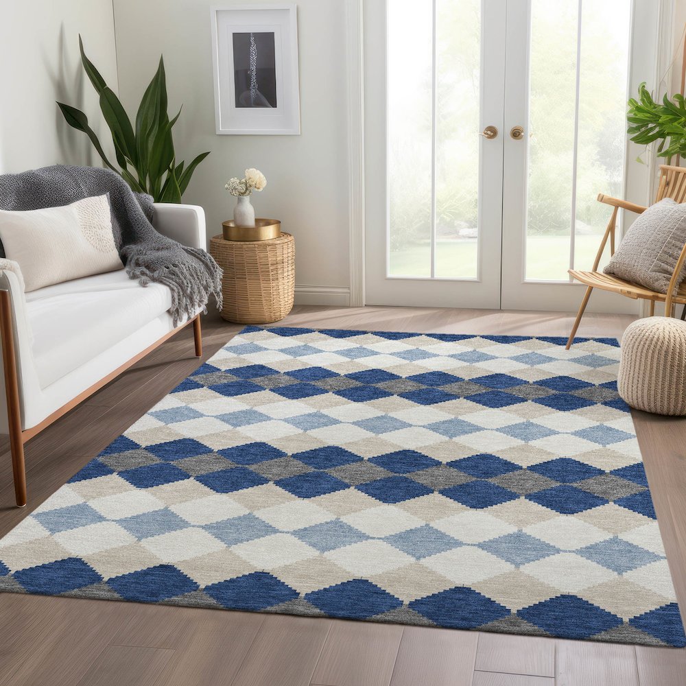 Premium Machine Washable Mayfield AMF1007 Navy 2'6" x 3'10" Rug. Picture 6