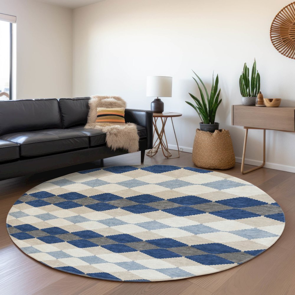 Premium Machine Washable Mayfield AMF1007 Navy 8' x 8' Round Rug. Picture 5