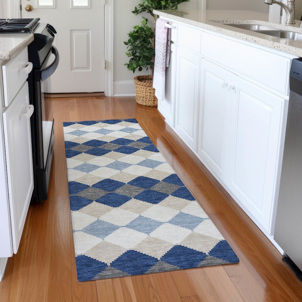 Premium Machine Washable Mayfield AMF1007 Navy 2'3" x 7'6" Runner Rug. Picture 5