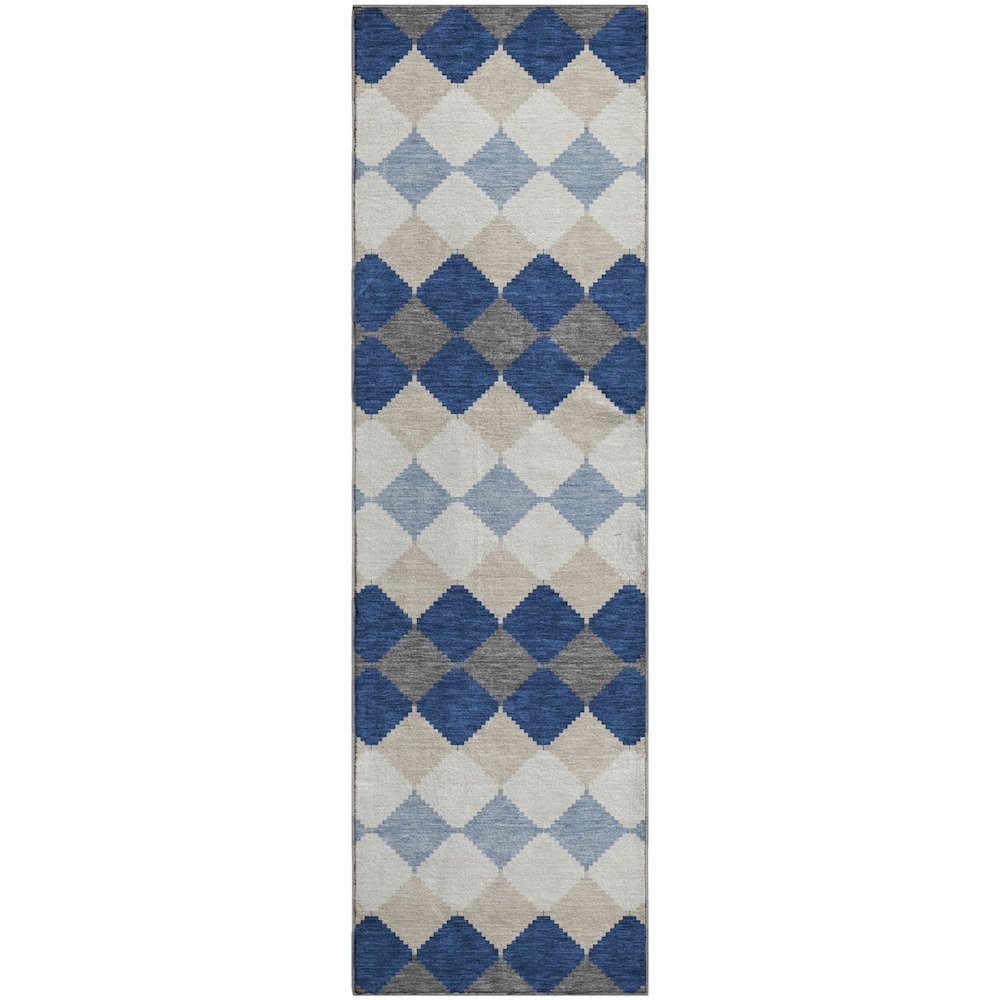 Premium Machine Washable Mayfield AMF1007 Navy 2'3" x 7'6" Runner Rug. Picture 1