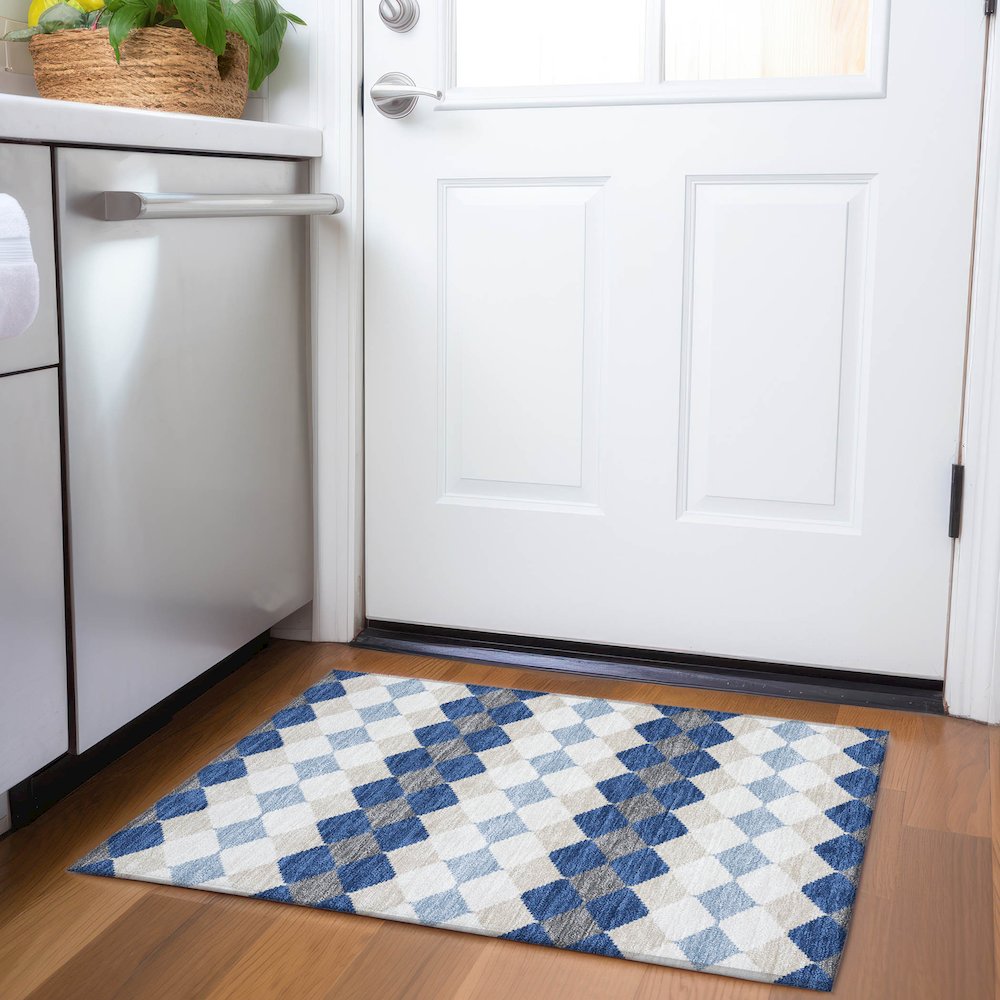 Premium Machine Washable Mayfield AMF1007 Navy 1'8" x 2'6" Rug. Picture 5