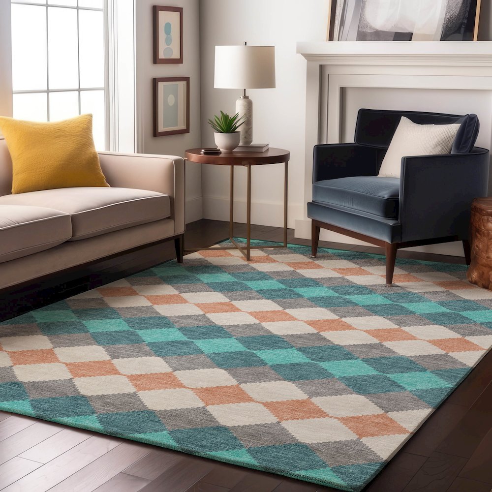 Premium Machine Washable Mayfield AMF1007 Teal 2'6" x 3'10" Rug. Picture 5