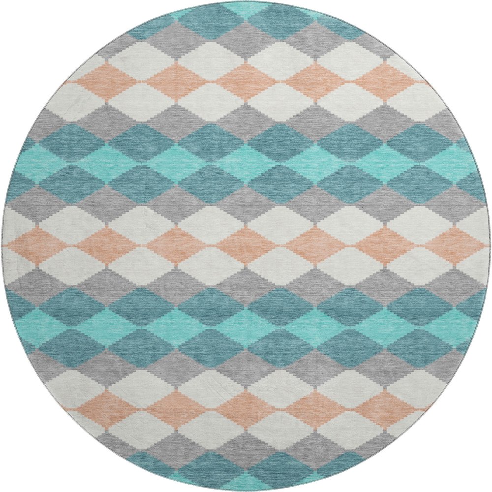 Premium Machine Washable Mayfield AMF1007 Teal 8' x 8' Round Rug. Picture 1