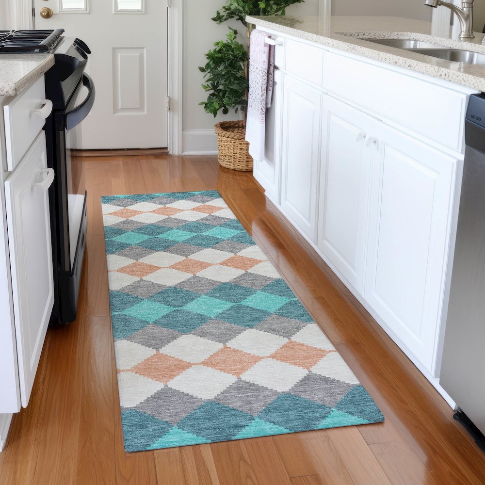 Premium Machine Washable Mayfield AMF1007 Teal 2'3" x 7'6" Runner Rug. Picture 5