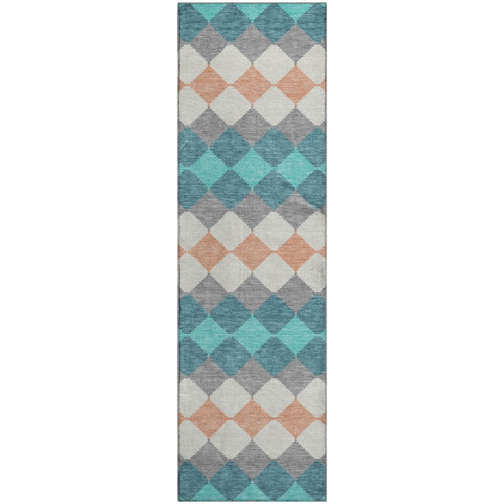 Premium Machine Washable Mayfield AMF1007 Teal 2'3" x 7'6" Runner Rug. Picture 1