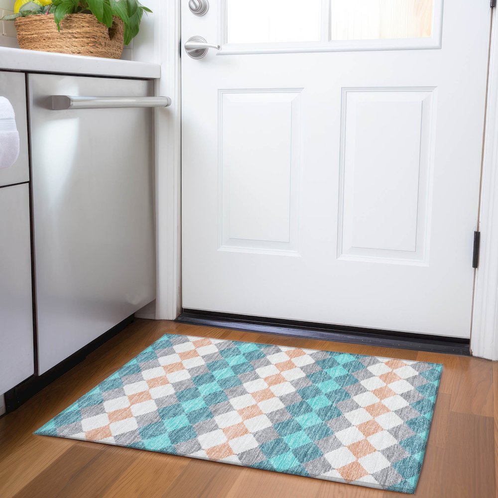 Premium Machine Washable Mayfield AMF1007 Teal 1'8" x 2'6" Rug. Picture 5